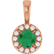 14K Rose 4 mm Natural Emerald & .05 CTW Natural Diamond Halo-Style Pendant