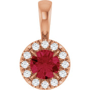 14K Rose 4 mm Lab-Grown Ruby & .05 CTW Natural Diamond Halo-Style Pendant