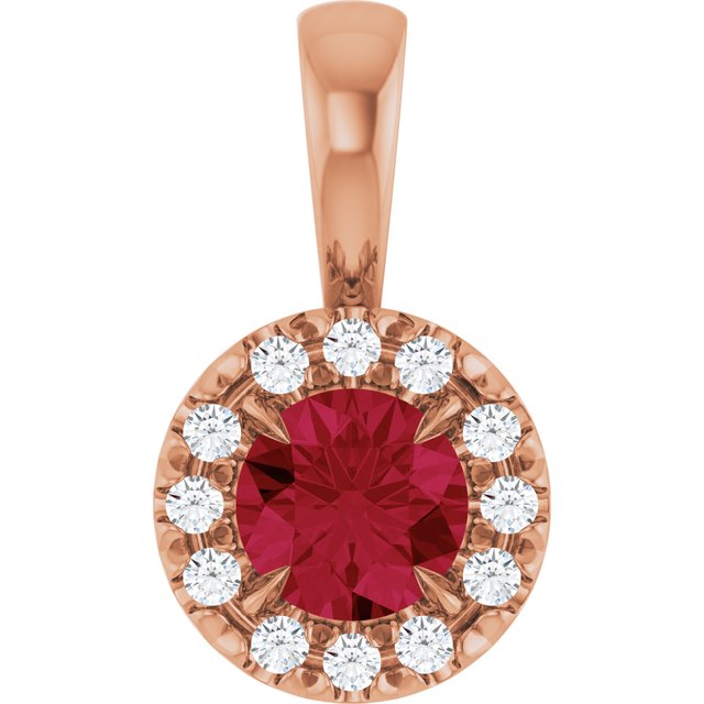 14K Rose 4 mm Lab-Grown Ruby & .05 CTW Natural Diamond Halo-Style Pendant