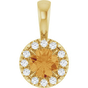 14K Yellow 4 mm Natural Citrine & .05 CTW Natural Diamond Halo-Style Pendant