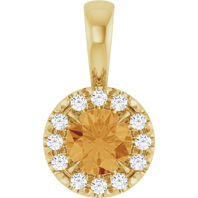 14K Yellow 4 mm Natural Citrine & .05 CTW Natural Diamond Halo-Style Pendant