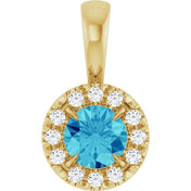 14K Yellow 4 mm Natural Blue Zircon & .05 CTW Natural Diamond Halo-Style Pendant