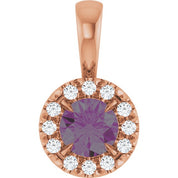 14K Lab-Grown Alexandrite & Emerald with Natural Diamond Halo-Style Pendant