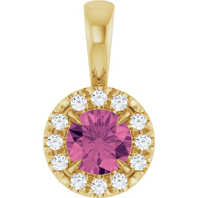 14K Yellow 4 mm Natural Pink Tourmaline & .05 CTW Natural Diamond Halo-Style Pendant
