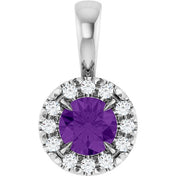 14K White 4 mm Natural Amethyst & .05 CTW Natural Diamond Halo-Style Pendant