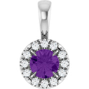 14K White 4 mm Natural Amethyst & .05 CTW Natural Diamond Halo-Style Pendant