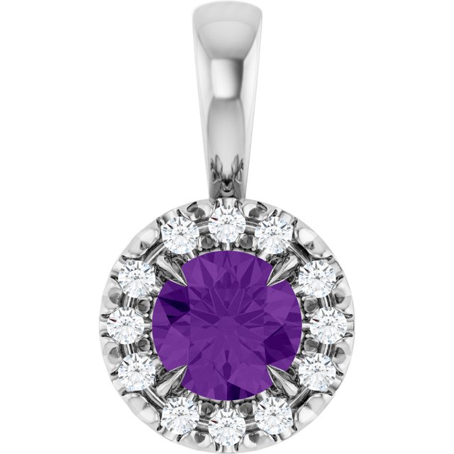 14K White 4 mm Natural Amethyst & .05 CTW Natural Diamond Halo-Style Pendant