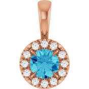 14K Rose 4 mm Natural Blue Zircon & .05 CTW Natural Diamond Halo-Style Pendant