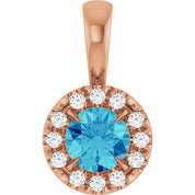 14K Rose 4 mm Natural Blue Zircon & .05 CTW Natural Diamond Halo-Style Pendant