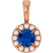 14K Rose 4 mm Lab-Grown Blue Sapphire & .05 CTW Natural Diamond Halo-Style Pendant
