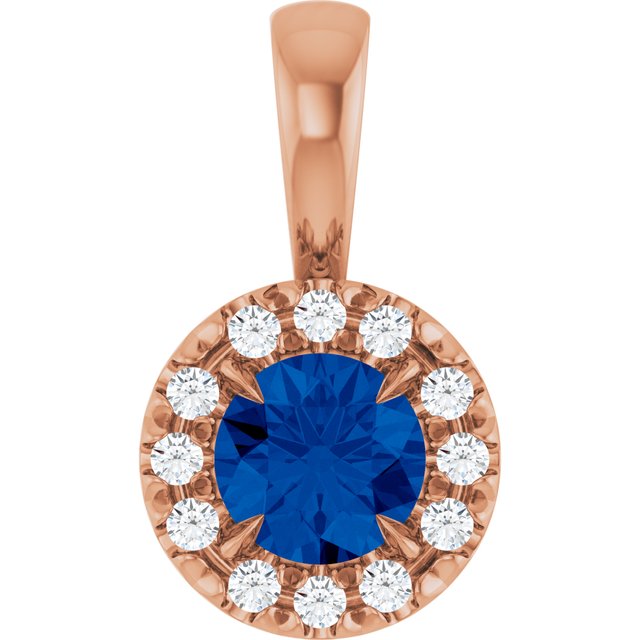 14K Rose 4 mm Lab-Grown Blue Sapphire & .05 CTW Natural Diamond Halo-Style Pendant