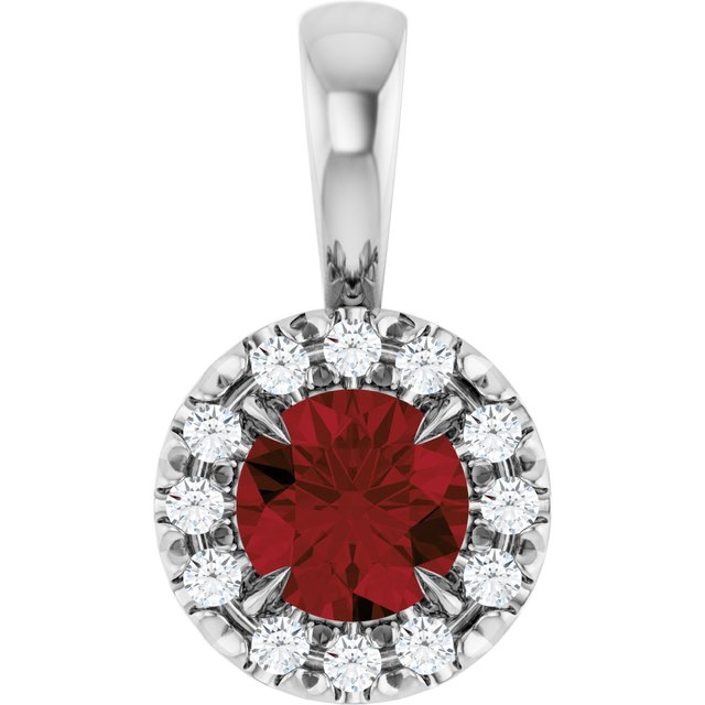 14K White 4 mm Natural Mozambique Garnet & .05 CTW Natural Diamond Halo-Style Pendant