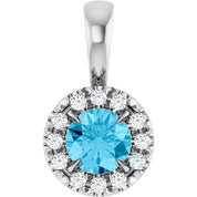 14K White 4 mm Natural Aquamarine & .05 CTW Natural Diamond Halo-Style Pendant