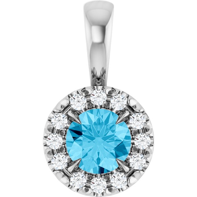 14K White 4 mm Natural Aquamarine & .05 CTW Natural Diamond Halo-Style Pendant