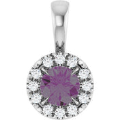 Sterling Silver 4 mm Lab-Grown Alexandrite & .05 CTW Natural Diamond Halo-Style Pendant