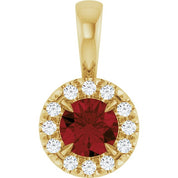 14K Yellow 4 mm Natural Mozambique Garnet & .05 CTW Natural Diamond Halo-Style Pendant