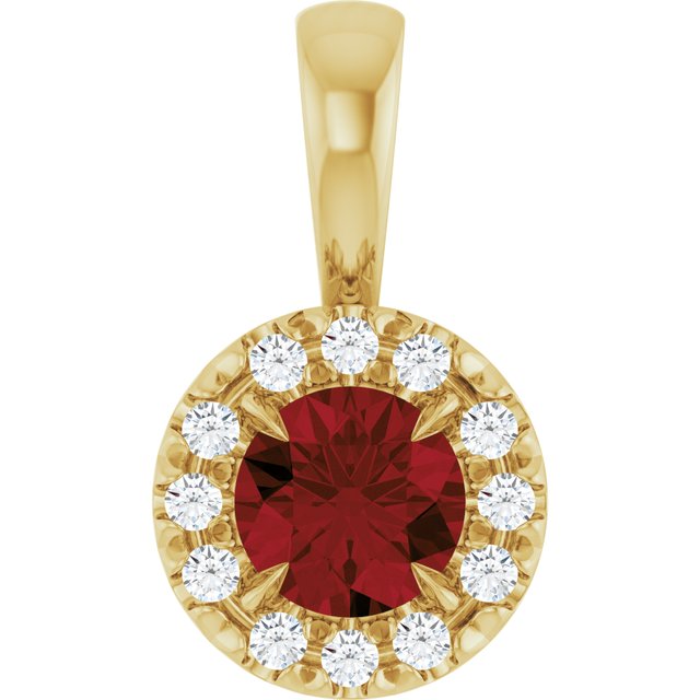 14K Yellow 4 mm Natural Mozambique Garnet & .05 CTW Natural Diamond Halo-Style Pendant