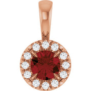 14K Rose 4 mm Natural Mozambique Garnet & .05 CTW Natural Diamond Halo-Style Pendant