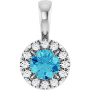14K White 4 mm Natural Blue Zircon & .05 CTW Natural Diamond Halo-Style Pendant