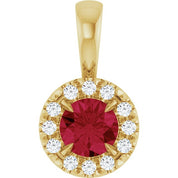 14K Yellow 4 mm Natural Ruby & .05 CTW Natural Diamond Halo-Style Pendant