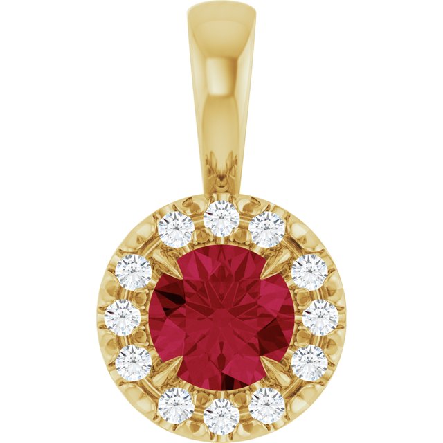 14K Yellow 4 mm Natural Ruby & .05 CTW Natural Diamond Halo-Style Pendant