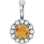 Sterling Silver 4 mm Natural Citrine & .05 CTW Natural Diamond Halo-Style Pendant