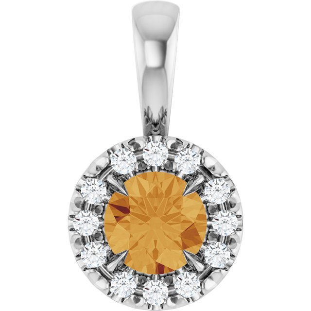 Sterling Silver 4 mm Natural Citrine & .05 CTW Natural Diamond Halo-Style Pendant