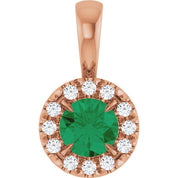 14K Rose 4 mm Lab-Grown Emerald & .05 CTW Natural Diamond Halo-Style Pendant