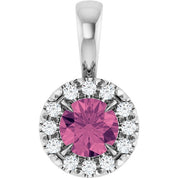 14K White 4 mm Natural Pink Tourmaline & .05 CTW Natural Diamond Halo-Style Pendant