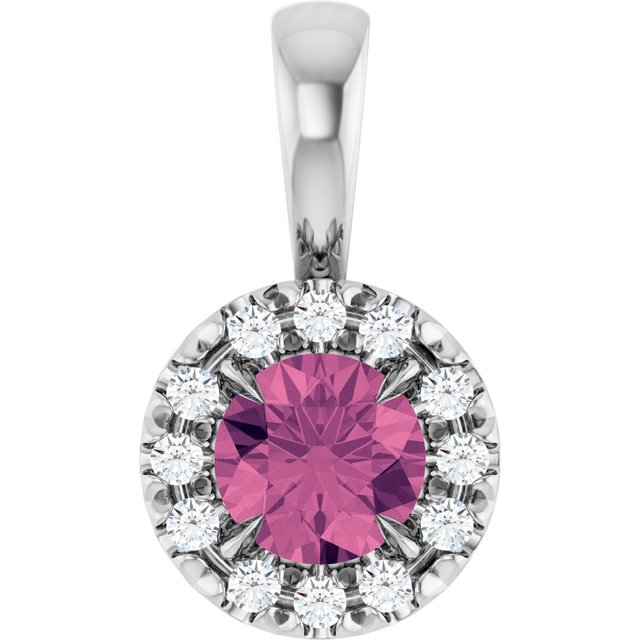 14K White 4 mm Natural Pink Tourmaline & .05 CTW Natural Diamond Halo-Style Pendant