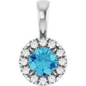 Platinum 4 mm Natural Blue Zircon & .05 CTW Natural Diamond Halo-Style Pendant