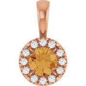 14K Rose 4 mm Natural Citrine & .05 CTW Natural Diamond Halo-Style Pendant