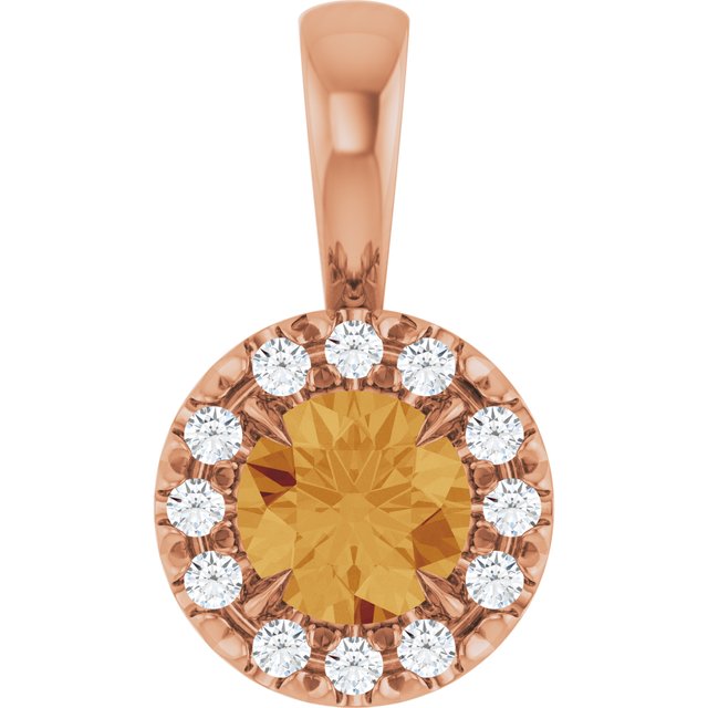 14K Rose 4 mm Natural Citrine & .05 CTW Natural Diamond Halo-Style Pendant
