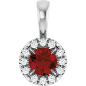 Sterling Silver 4 mm Natural Mozambique Garnet & .05 CTW Natural Diamond Halo-Style Pendant