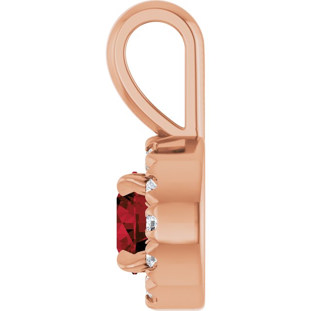14K Rose 4 mm Natural Mozambique Garnet & .05 CTW Natural Diamond Halo-Style Pendant