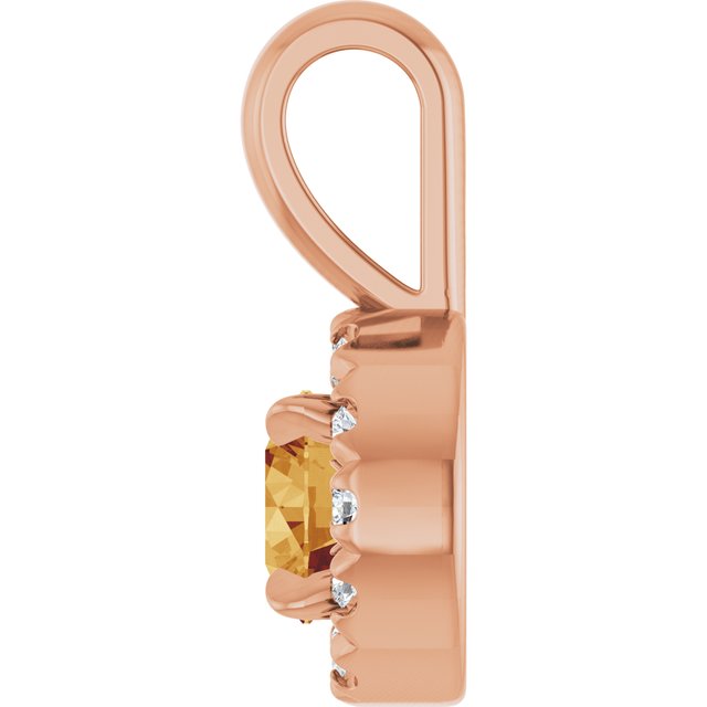 14K Rose 4 mm Natural Citrine & .05 CTW Natural Diamond Halo-Style Pendant