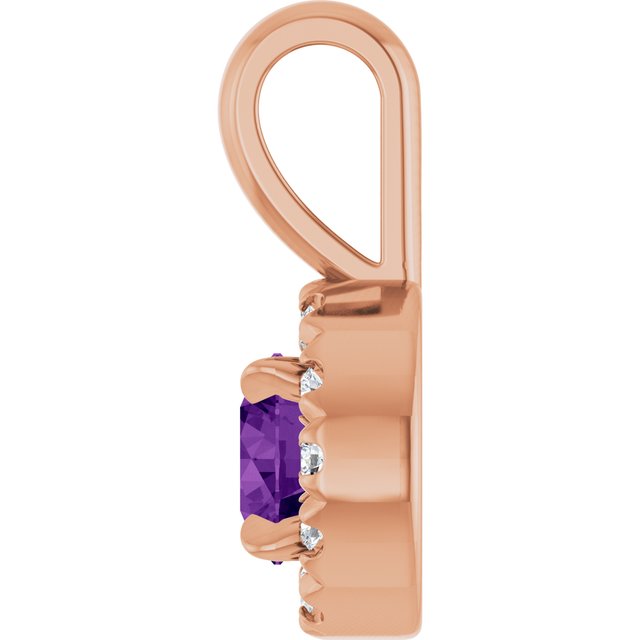 14K Rose 4 mm Natural Amethyst & .05 CTW Natural Diamond Halo-Style Pendant
