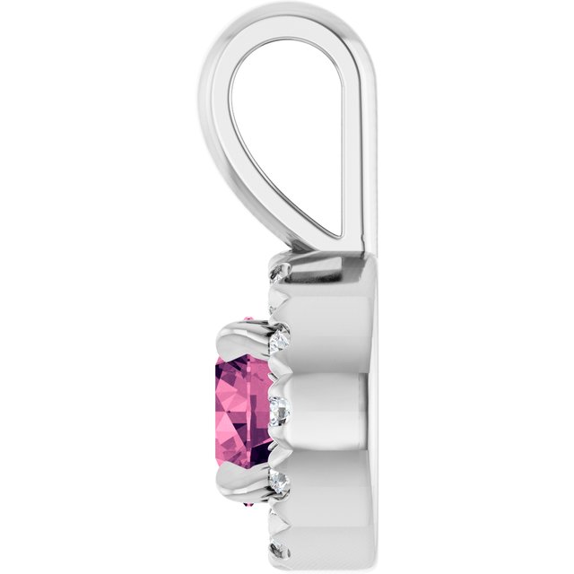14K White 4 mm Natural Pink Tourmaline & .05 CTW Natural Diamond Halo-Style Pendant
