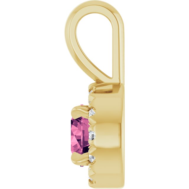 14K Yellow 4 mm Natural Pink Tourmaline & .05 CTW Natural Diamond Halo-Style Pendant