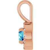 14K Rose 4 mm Natural Blue Zircon & .05 CTW Natural Diamond Halo-Style Pendant