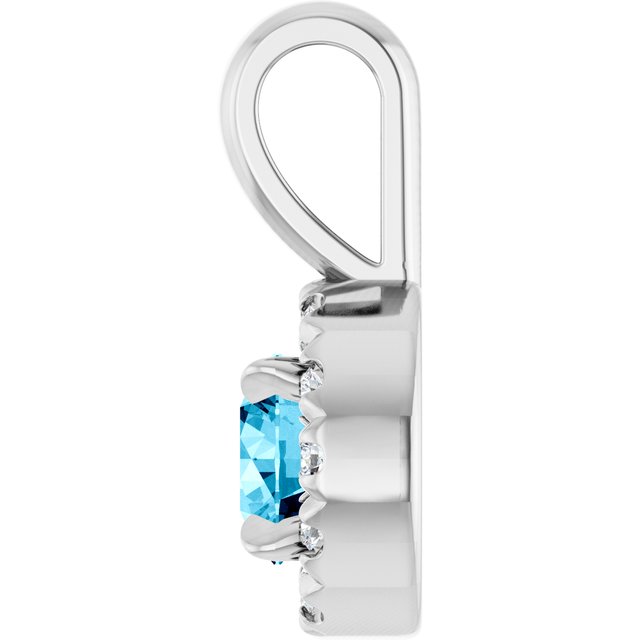 14K White 4 mm Natural Aquamarine & .05 CTW Natural Diamond Halo-Style Pendant