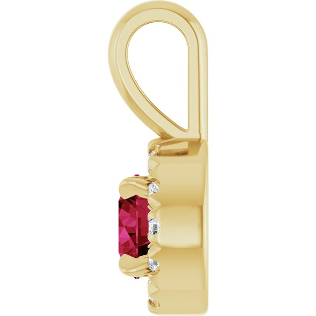 14K Yellow 4 mm Natural Ruby & .05 CTW Natural Diamond Halo-Style Pendant