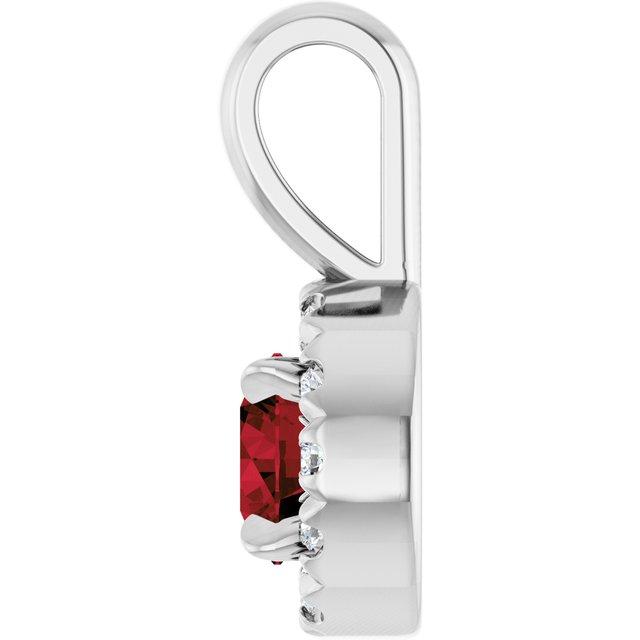14K White 4 mm Natural Mozambique Garnet & .05 CTW Natural Diamond Halo-Style Pendant