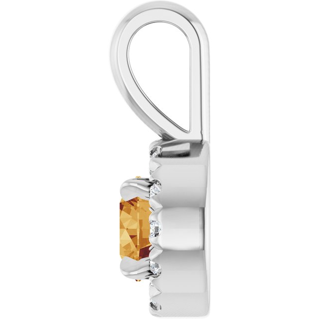 Sterling Silver 4 mm Natural Citrine & .05 CTW Natural Diamond Halo-Style Pendant