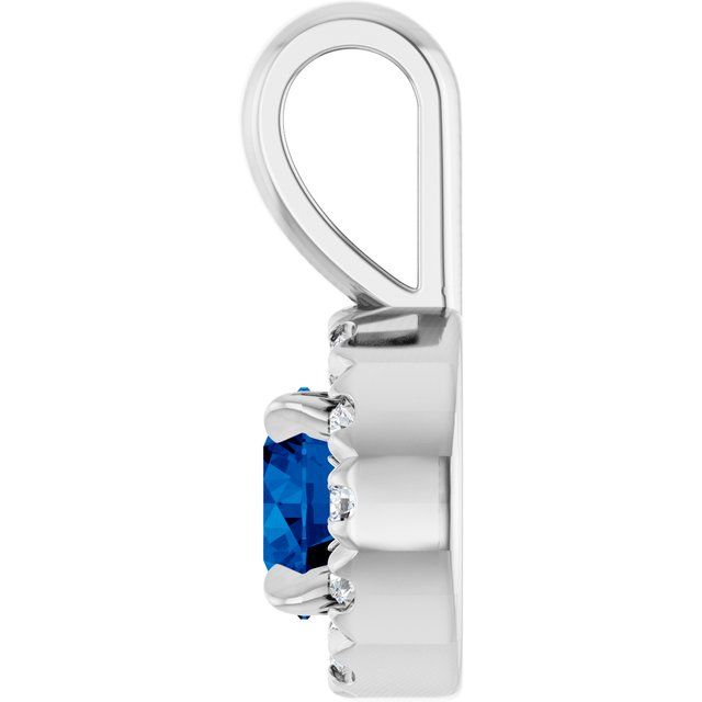 Sterling Silver 4 mm Lab-Grown Blue Sapphire & .05 CTW Natural Diamond Halo-Style Pendant