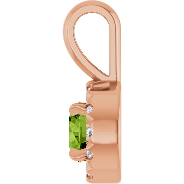 14K Rose 4 mm Natural Peridot & .05 CTW Natural Diamond Halo-Style Pendant