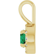 14K Yellow 4 mm Natural Emerald & .05 CTW Natural Diamond Halo-Style Pendant