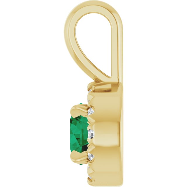 14K Yellow 4 mm Natural Emerald & .05 CTW Natural Diamond Halo-Style Pendant