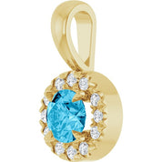 14K Yellow 4 mm Natural Aquamarine & .05 CTW Natural Diamond Halo-Style Pendant