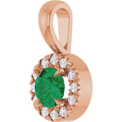 14K Rose 4 mm Lab-Grown Emerald & .05 CTW Natural Diamond Halo-Style Pendant